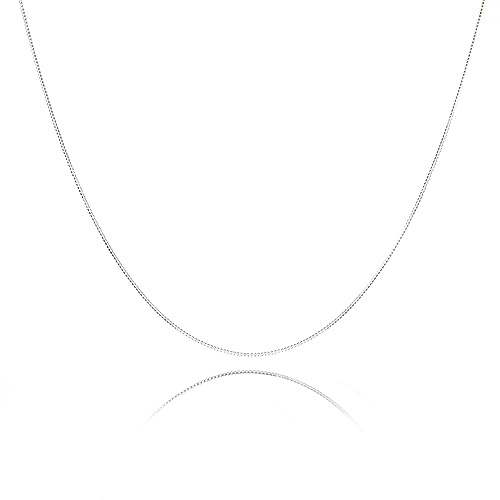 NAG.HC 925 Sterling Silver Necklace 0.8MM Delicate Box Chain - Italian Necklace Chain - Tiny&Thin&Strong -Friendly Price & Quality(18,silver)