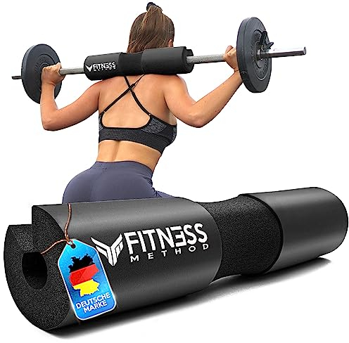 FITNESS METHOD® 2024 Upgraded Langhantel Polster für Hip Thrust & Kniebeugen Barbell Pad +BOOTY Guide+ Klettverschluss, Nackenpolster