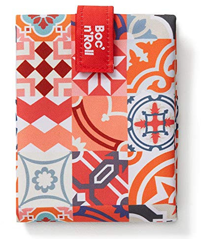 Roll'eat ® | Bolsa Merienda, Porta Bocadillos con Envoltorio Reutilizable, Porta Alimentos Ecológico sin BPA, Bolsa de Tela, Color Naranja- Boc'n'Roll Patchwork