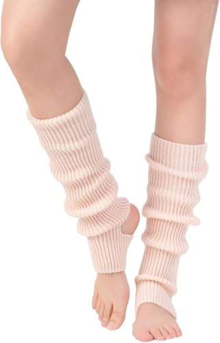 YUANQIAN Women Winter Extra Soft Long Legwarmer Warmer Knitted Stirrup Leg Warmers for Yoga Ballet Dance (Prink-1pair)