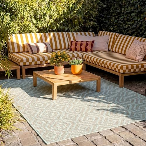 FRAAI | Home & Living In- & Outdoor Teppich - Summer Retro Mint - Wetterfest - Polypropylen - 120x170 cm - Balkon, Garten/Terrasse - Terrasse Teppich - Outdoor Rug