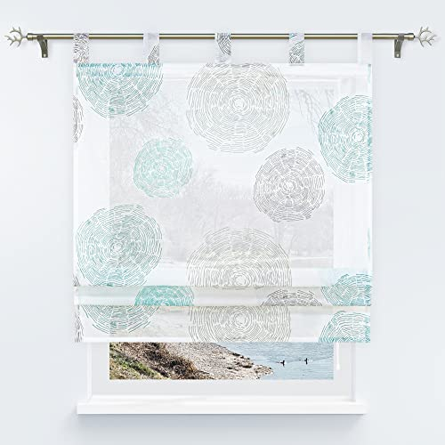 Yujiao Mao Voile Raffrollo mit modernen Kreise Druck Raffrollos mit Schlaufen Transparenter Vorhang Blau-Grau BxH 60x140cm 1 Stück
