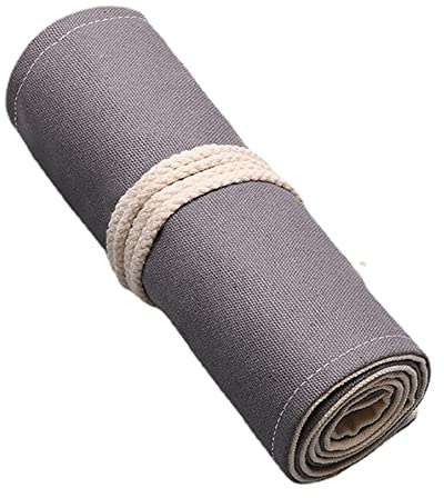 Anawakia Wrap Leinwand Stifterolle Bleistift Wrap Tragbar Stifterolle Bleistifthalter Reise Stiftehalter Buntstifte Federmäppchen Roll-up Mäppchen Tasche Organizer (Grau,48 Slots)
