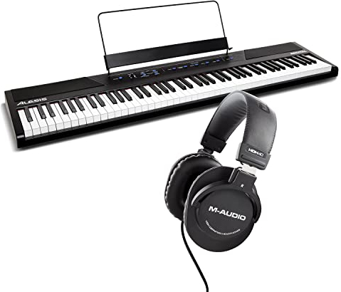 Alesis Recital + auriculares HDH40 de M-Audio - Teclado de Piano Digital Eléctrico con 88 Teclas Semipesadas de Tamaño Completo y Auriculares de estudio de diseño cerrado