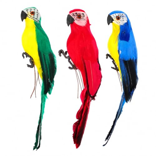 jojofuny Home Decor Hawaii Ornament 3pcs Lifelike Macaw Parrot Foam Birds Artificial Feathered Bird Statue for Home Outdoor Decoration Red Blue and Green Hawaiian Decor Decoration