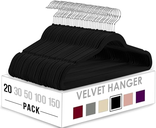 Utopia Home Velvet Coat Hangers Adult - Heavy Duty Velvet Clothes Hangers - Premium Non-Slip Hangers for Clothes - 360 Degree Swivel Hook - Black, Pack of 20