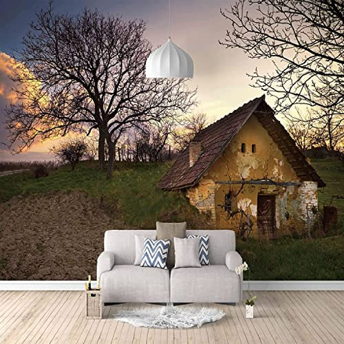 Papel Pintado De Fondo De Tv - Paisaje De Cabaña Retro Papel Tapiz Para Decoración De Sala De Estar Mural 3D Sin Costuras Papel Tapiz Para Sala De Estar Dormitorio Peel And Sti 140(ancho)x70(alto) cm