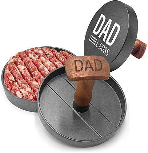 GALVANOX Grilling Gift for Dad, Non-Stick Aluminum Hamburger Press Patty Maker BBQ Burger Mold “Dad Grill Boss” for Father Birthday, Boxed