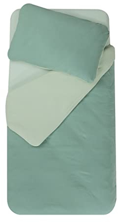 DOMIVA - Juego de edredón de 100 x 140 cm, Funda de 40 x 60 cm, Color Verde y Gris