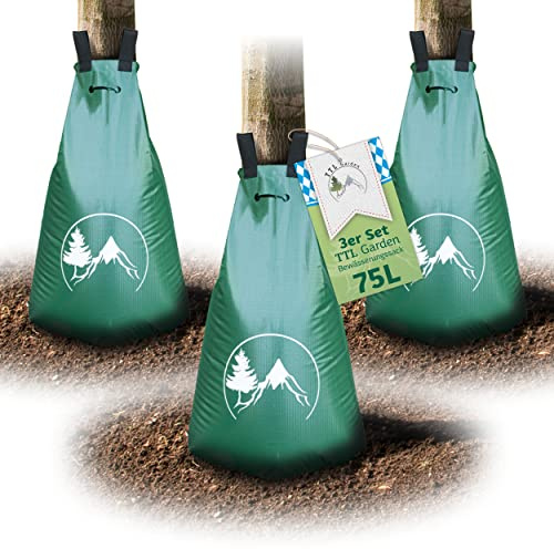 TTL GARDEN 3x 75L Baum Bewässerungssack - 400g/m² PVC robust & UV-stabil | - 3er Set 75 Liter Wassersack, Baumbeutel 75 Liter Tröpfchenbewässerung für Bäume - Giesssack Wasserbeutel Bewässerungssystem