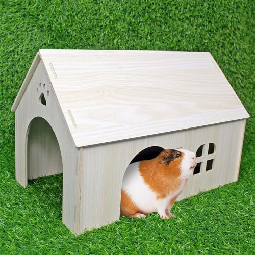 YankMooM Casetta in legno per porcellini d'India, 40 x 24 x 26 cm, grande rifugio in legno per criceti, conigli, conigli, piccoli animali domestici, con finestre, per porcellini d'India, conigli,