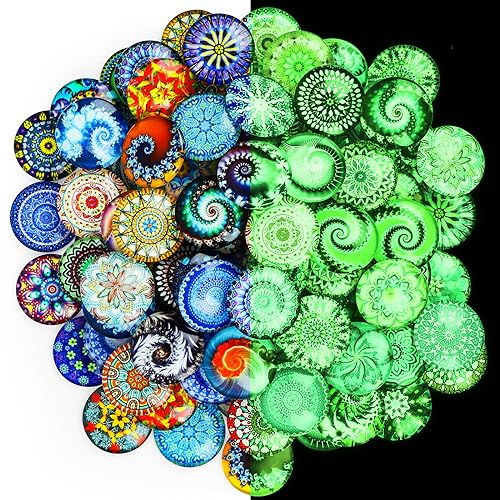 VORHOT 100PCS Cabochon Vetro Luminosa, 25mm Cabochon Vetro Rotondo Mosaico Ciottoli Decorativi Pietre per Creazione di Gioielli, Bracciali, Collane, Lavori Fai da Te