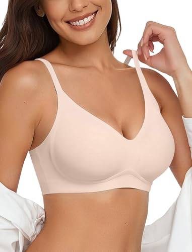 Vertvie Seamless Bras for Women Non Wired Comfort Wireless Push Up Bra Soft Support Full Coverage Everyday Bra Padded Zero Feel Bralettes (Skin,XXL)