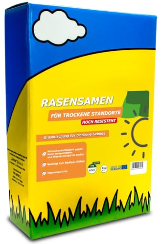 Rasensamen 1kg für Trockenrasen & Schattenrasen - Samen dürreresistent - Rasen schnellkeimend - ARPON Grassamen - Rasensaat das nicht oft gegossen werden muss - Gras Made in EU