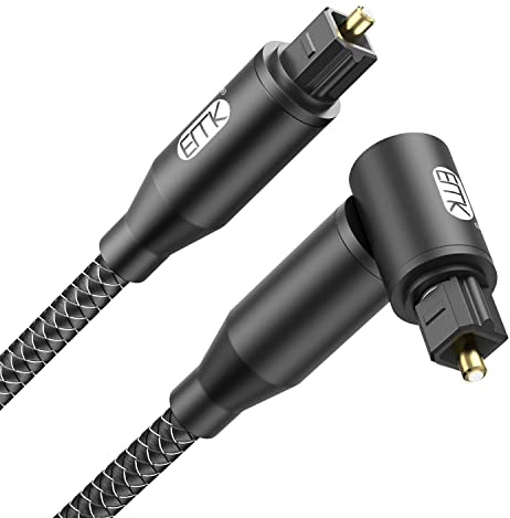 EMK Digital Optisches Audiokabel Rechteck Winkel Lichtleiterkabel (4 m) | (Vergoldet, 90° OPTICAL Stecker, Optische zu TOSLINK) Optisches kabel 90 grad winkel für DVD, Lautsprecher, Soundbar, TV