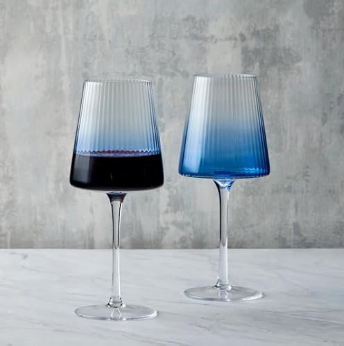 Anton Studio Designs Empire Handmade Wine Glasses Perfect for Red Wine, White Wine, Water, or Beverages - 450 ml - Blue - Set of 2 Elegant Wine Glasses