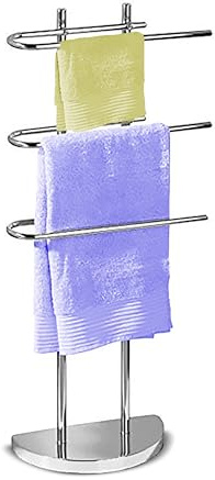Free Standing Stainless Steel Finish Curved Towel Stand ~ 3 Rack Towel Drying Rustproof Bathroom Holder ~ Rail Towel Stand For Indoor Outdoor