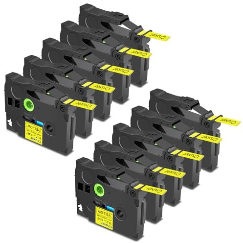 Cruxer 10er-Packung Kompatibel für Brother P-touch HSE-631 Schrumpfschlauch Schriftband，Schwarz auf Gelb Etikettenband 0,46'' 11.7mm x 1.5m Schriftband Ersatz für PT-E300 PT-D200 PT-H105