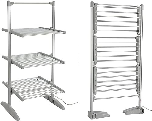 UYDJAKX Grande asciugatrice elettrica riscaldata Portatile a 3 Livelli, stendini Pieghevoli con 36 Barre riscaldate, scaldasalviette Elettrico da Interno da 300 W, Facile da riporre Star of Light