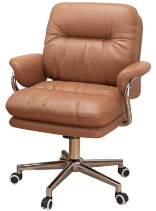 YCKEGEW Bequemer Computer-Schreibtischstuhl PU Leder Chefsessel Gepolsterter Sessel Mid Back Computer Stuhl Mit Rückenlehne,Boss Bürostuhl Ergonomisch Eitelkeit Stühle(Bruin)