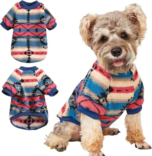 Yoolhamy Jersey de Forro Polar para Perros Pequeños, Suéter de Invierno Étnico Bohemio, Suave y Cálido, Ropa Térmica para Cachorros (Rosa, M)