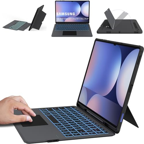 VANKEYPAD Custodia con Tastiera per 14,6 pollici Samsung Galaxy Tab S10 Ultra/S9 Ultra /S8 Ultra : 7 colori retroilluminati Custodia per tastiera, Italiano ‎QWERTY Staccabile Tastiera con Touchpad