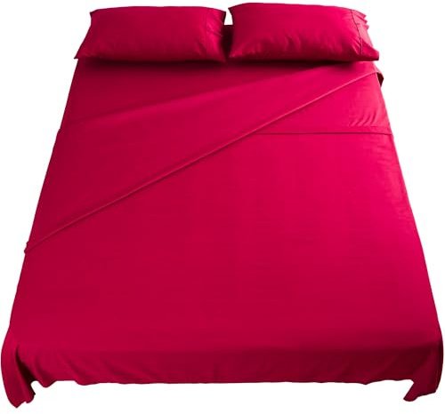 Flowen Set Lenzuola Letto Matrimoniale 160x190 cm 4pz Set Completo Lenzuolo Letto Piatto, Coprimaterasso con Angoli e Federe 50x80 in Morbida Microfibra Spazzolata Anti-Acaro Lavabile in Lavatrice