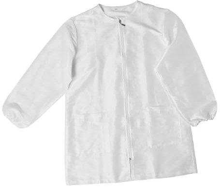 Healvian Hair Stylist Jacket Salon Smock Waterproof Overalls Pockets Long Sleeve Haircut Cape for Adults Hair Cutting Barber Protection Front Zip White L for Salon Spa Home Men Women