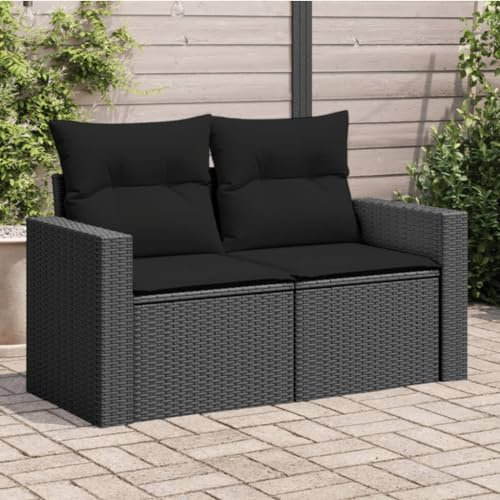 Xichuzi Gartensofa mit Kissen 2-Sitzer Schwarz Poly Rattan, Balkonmöbel, Gartenlounge, Gartenmöbel, Balkon Sofa, Terrassen Sofa, Terrassenmöbel - 365989