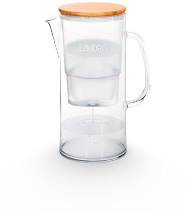 Lauben Jarra de filtro de agua de 32 GW, volumen total de 3,2 l, vidrio de borosilicato, cartucho de filtro de agua incluido, tapa antibacteriana de bambú, sin sabor a plástico en el Was