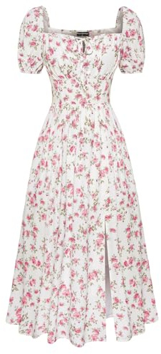 Scarlet Darkness Summer Spring Split Floral Corset Midi Dress with Pockets