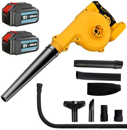 Cordless Leaf Blower with 2x 18V 5500mAh Battery and Charger, 2-in-1 Electric Leaf Blower & Vacuum, Handheld Electric Jobsite Air Blower, Up to 130MPH, for Leaf, Lawn Care, More Nozzles