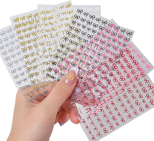 Lot de 12 feuilles d'autocollants pour ongles - Feuilles 3D - Autocollants pour nail art - Accessoires de design des ongles - Rose blanc rouge - Bowknot