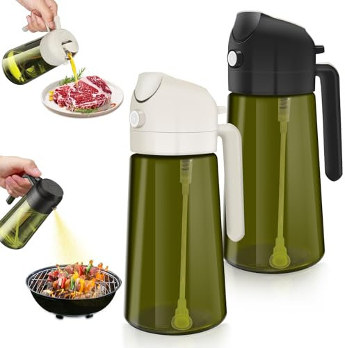 Pulvérisateur d'huile 2 en 1 - Flacon pulvérisateur d'huile de cuisson - Pulvérisateur d'huile pour friteuse à air chaud - Bouteille de vinaigre et d'huile multifonction scellée, 470ml (Blanc+Noir)