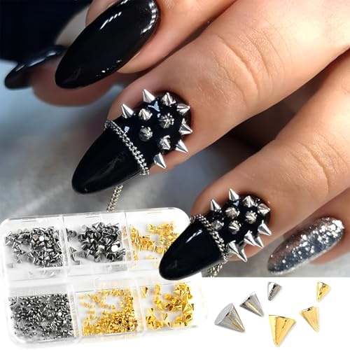 Bijoux Ongles Nail Art, Mini Rivets en Métal Punk Nail Charms, Ongles Charme Cônes Pointes Bijoux Ongles Strass Nail Art Goujons Pierres À Ongles Alliage Accessoires De Conception D'ongles