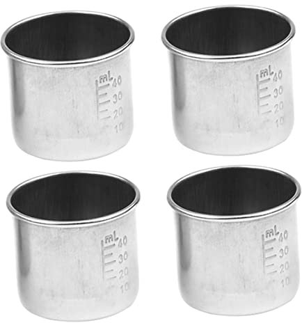 LIFKOME Tazas Medidoras de Acero Inoxidable 40ml sin Fugas, Paquete de 4 Piezas, Vaso Portátil para Medicamentos Medición Precisa en Laboratorio
