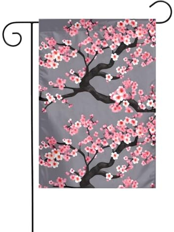 LAABBE Cherry Blossom Tree Branch Printed Garden flagpole outdoor courtyard decoration fashion 12x18in ﻿