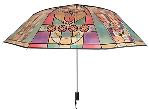 Ylnailky Ombrello Femminile Vintage | Ombrello Pieghevole Decorativo con Motivo Vetri Colorati - Protezione Pioggia per Donne Adulti con Telaio Resistente per Pendolari Viaggi Passeggiate