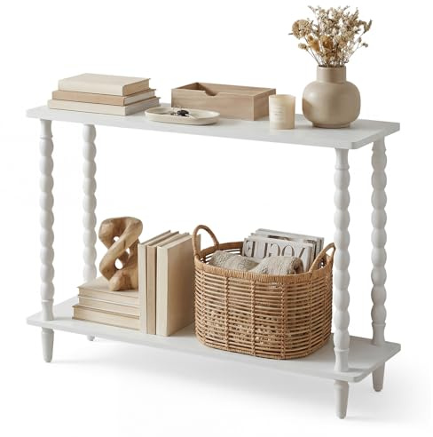 HOOBRO 100 cm Langer Konsolentisch, Beistelltisch mit Gummibaumholz-Beinen, Flurtisch, Sofatisch hinter einem Sofa, Eingangstisch, für Eingang, Flur, Diele,Wohnzimmer, Weiß EWT105XG01