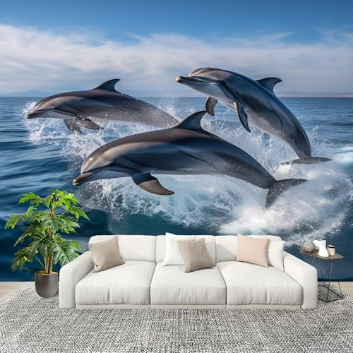 Peel and Stick DIY Fotomurales 200X140 cm Realista OcéAno Animales Delfines Decoración Papel Tapiz del hogar Murales Creativo Azul Salón Dormitorio Oficina Habitación Fondo Pegatinas Pared