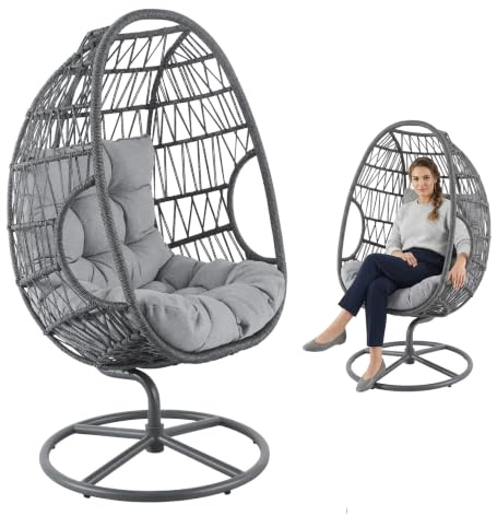 di volio Gartensessel aus Polyrattan drehbar mit 15 cm Sitzkissen 360° Orta | Hohe Rückenlehne, Stahlrahmen, UV-beständig, wetterfest, rutschfeste Füße, platzsparend, Korbdesign