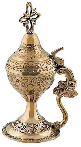 IconsGr Weihrauchgefäß griechisch religiös christlich orthodox aus Bronze brennt während der Funktion (N1)