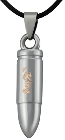 Hanessa Personalisierte Kette mit Gravur Zinklegierung mit Kunst-Lederkette 50 cm mit Anhänger Patronenhülse Pistolenkugel in silber - Personalisierte Halskette für Männer Frauen
