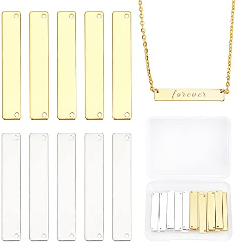 PandaHall 20 stücke 1,3 Zoll Metall Stanzen Blank Bar Messing Tag Anhänger Rechteck Charme für DIY Armband Halskette Ohrring (Golden & Silber)