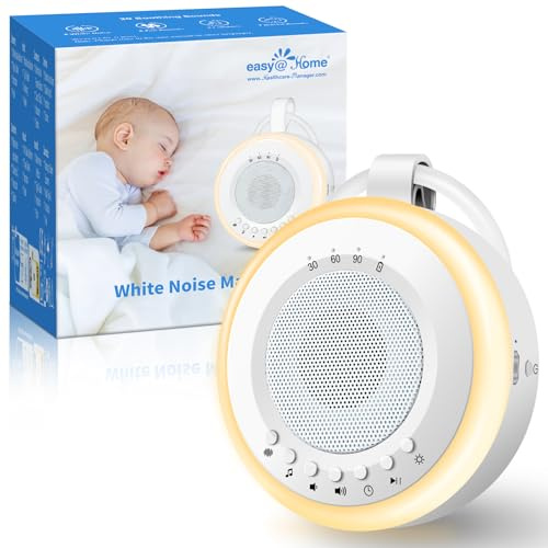 Bärbar Baby White Noise Machine: Easy@Home Hjälp bebisar att sova med vitt brus | Nattljus | 20 lugnande vaggvisor och naturljud | 3 timerinställningar | USB uppladdningsbar (vit)