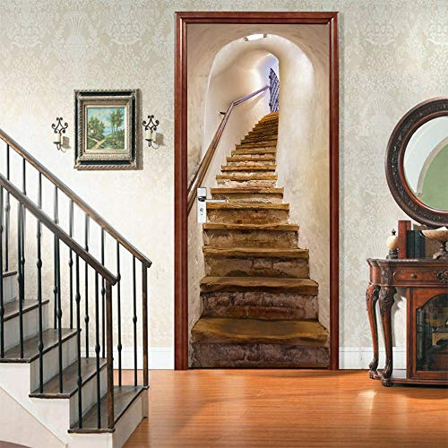 3D Türtapete Selbstklebend Türaufkleber - Treppe - Türfolie Poster PREMIUM PVC Wasserfest Wandtattoo Für Schlafzimmer Wohnzimmer Tür Dekoration Tapete 90 x 200 cm