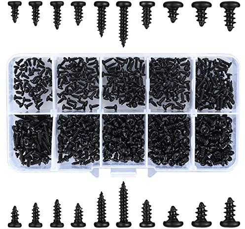500 Stück Selbstschneidende Schrauben, Kreuzschlitz Blechschrauben, Kohlenstoffstahl Schwarze Rundkopf Holzschrauben für Kunststoff Holz Weichmetall - M2 M2.3 M2.6 M3