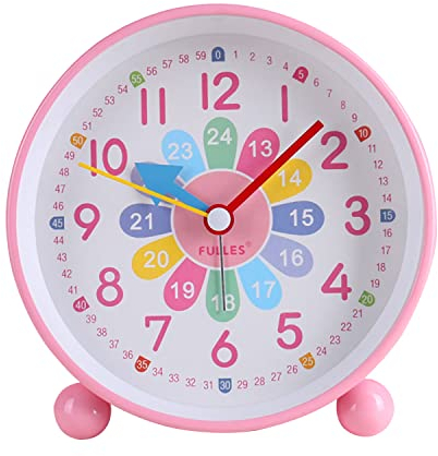 KIPIDA Kinderwecker Digital, Wecker Kinder Ohne Ticken, Lernwecker Lernuhr Weckuhr Kinderuhr Lautloser Snooze Analog Wecker, Lernwecker mit Nachtlicht, Geschenk Einschulung für Mädchen Jungen (Rosa)
