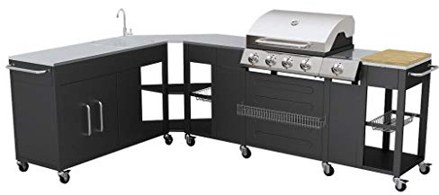 Gecheer Barbecue a gas Montana, Cucina Portabile 4 Bruciatori +1, con 12 Ruote, Idoneo per Butano, Propano o GPL