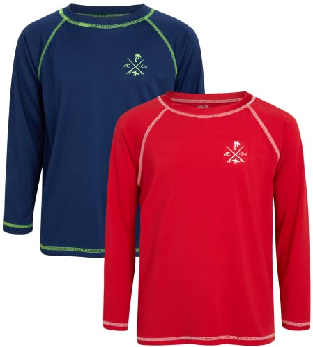 Quad Seven Boys Swim Shirt - 2 Pack Sun Protection Quicky Dry Long Sleeve Rash Guard for Boys Youth Kids Swimwear (2T-18), Size 7, Navy/Red